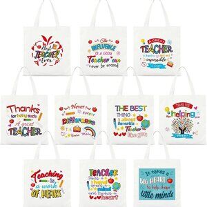 10PCS Canvas Tote Bags Teacher Appreciation Gift Party Decor Unisex